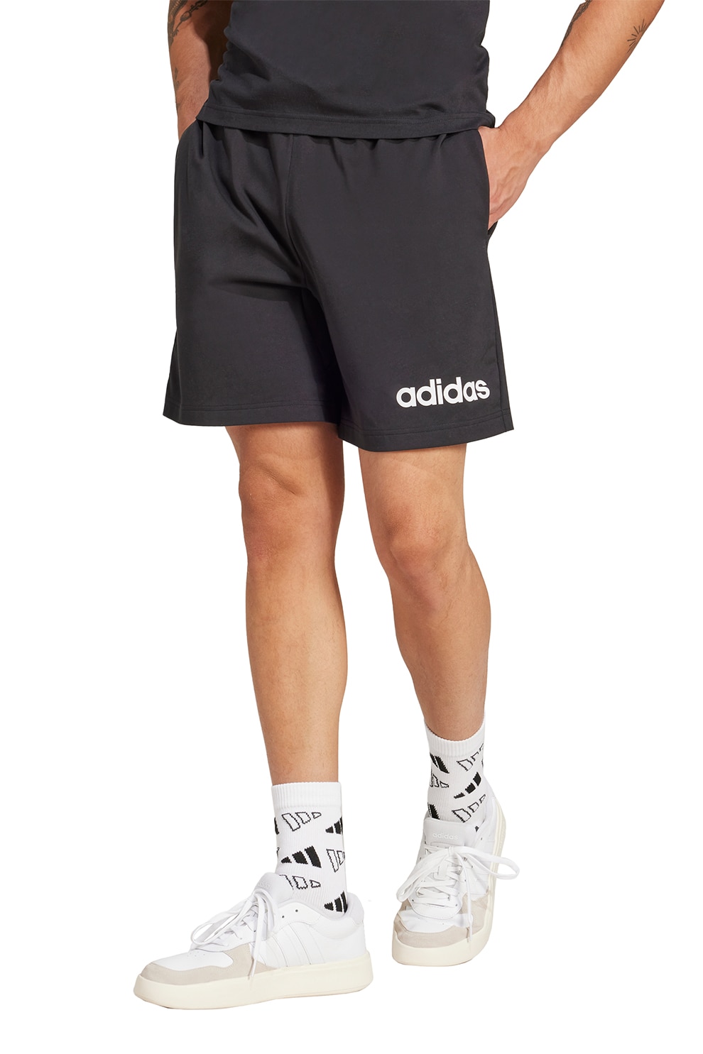 adidas Sportswear, Bermude cu buzunare oblice, Alb, Negru stins, M