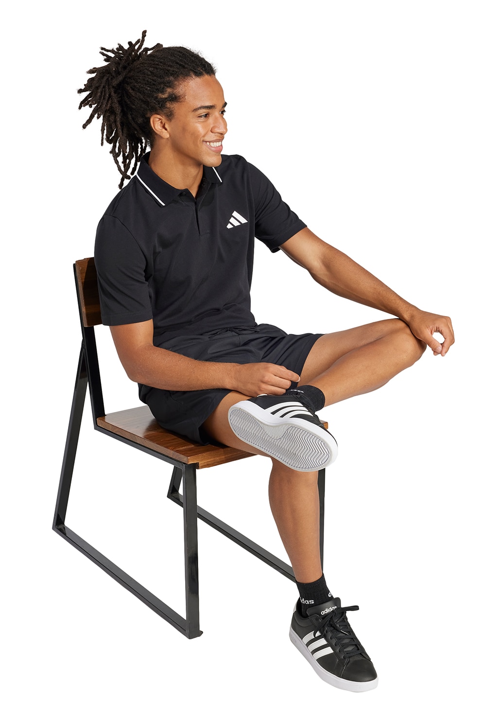 adidas Sportswear, Tricou polo de bumbac, Alb, Negru stins, XL