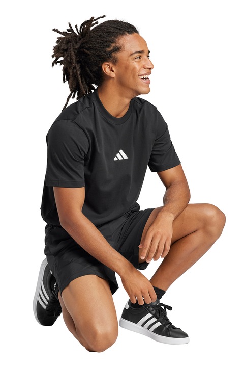 adidas Sportswear, Tricou din bumbac cu broderie logo, Alb/Negru