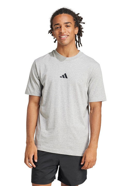 adidas Sportswear, Tricou din bumbac cu logo brodat, Negru, Gri deschis melange, 2XL