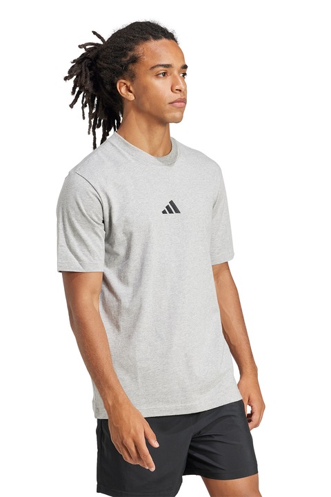adidas Sportswear, Tricou din bumbac cu logo brodat, Negru, Gri deschis melange, 2XL