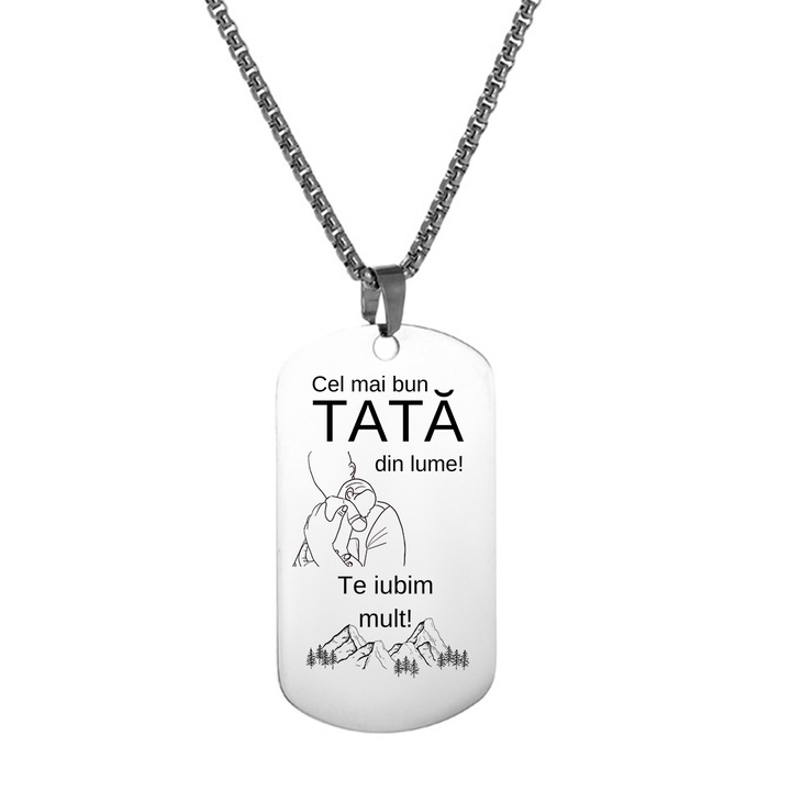 Joystos, Set Cadou Pentru Tata, Colier Military Tag, Gravat cu Mesajul „Pentru cel mai bun Tata. Te Iubim Mult.”, Lant 50 cm, Otel Inoxidabil
