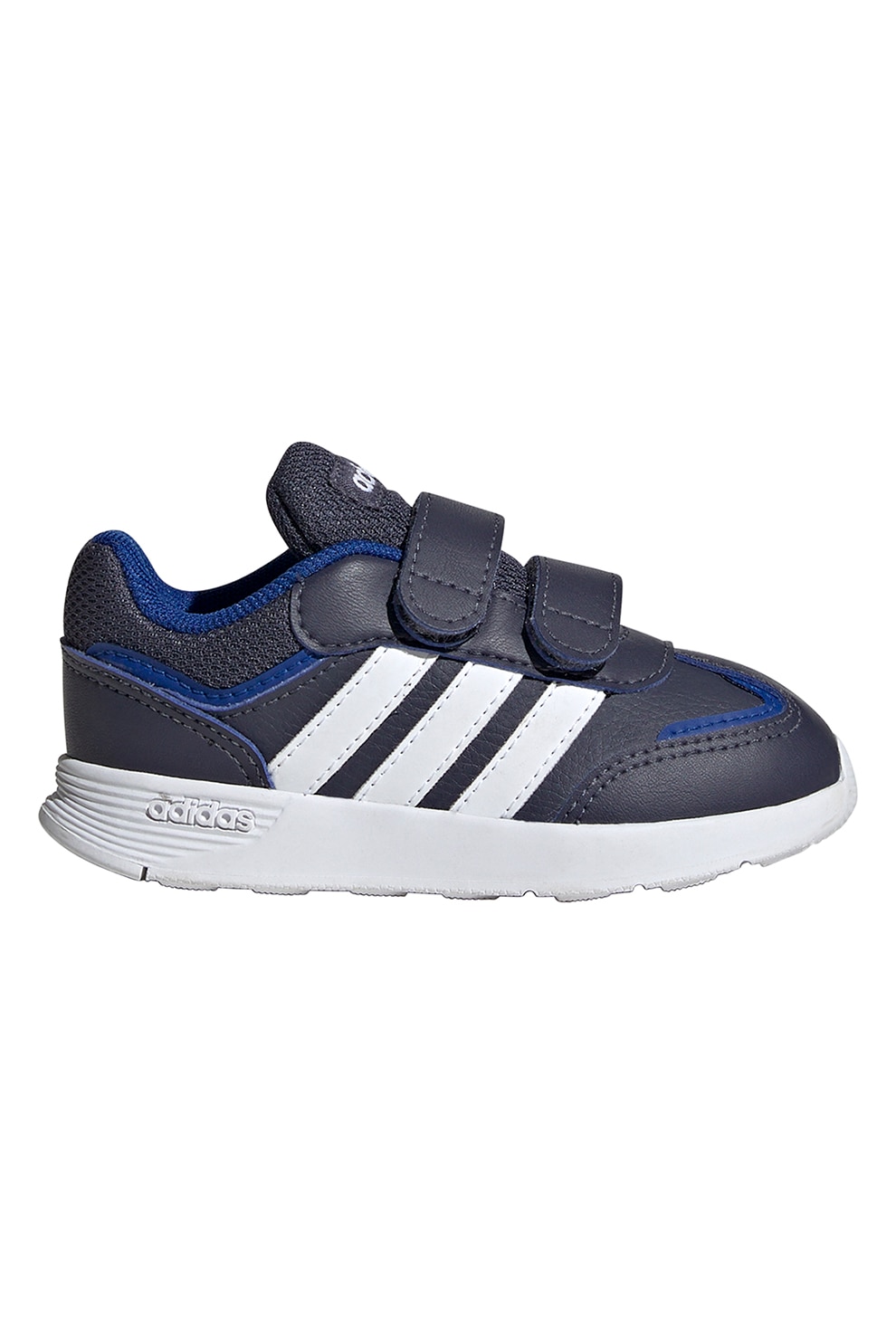 adidas Sportswear, Pantofi sport de piele ecologica cu velcro Tensaur, Alb, Albastru ultramarin, 22 EU