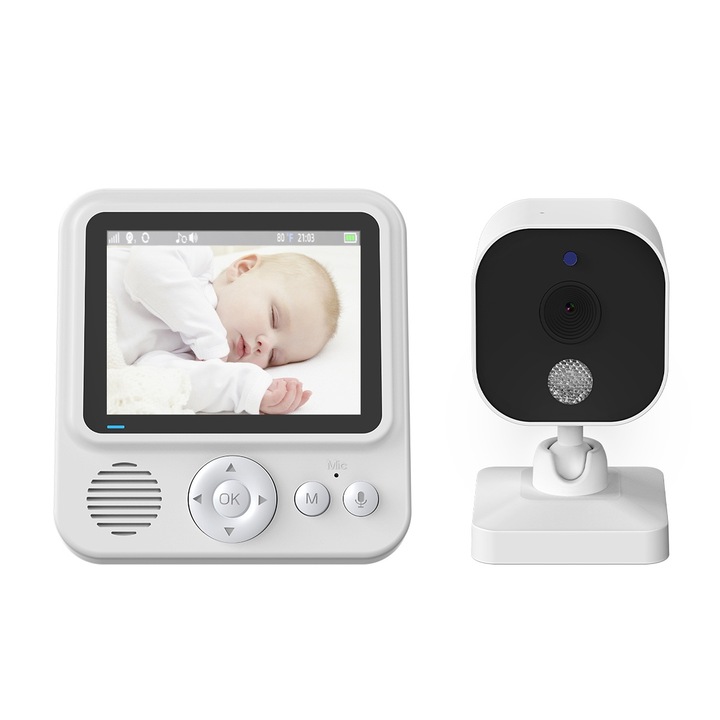Digitális babafigyelő és vezeték nélküli audio-video kamera babafelügyelethez, szoptatási emlékeztető, 5 ébresztőóra, 2,8 hüvelykes HD LCD-képernyő, VOX, éjszakai mód, kétirányú, 360°-os elforgatás