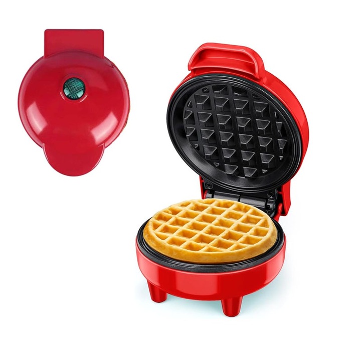 Aparat de preparat waffles, Giles and Posner, 350W, antiaderent, rosu, 13x16cm