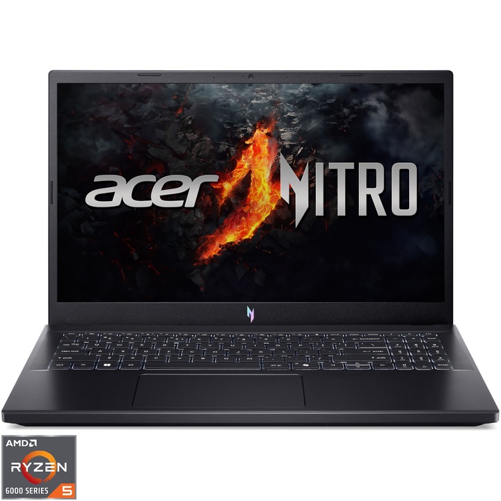 Лаптоп Gaming Acer Nitro V15 ANV15-41-R3VY, AMD Ryzen™ 5 6600H, 15.6'', Full HD, IPS, 165Hz, 16GB DDR5 RAM, 1TB SSD, NVIDIA® GeForce RTX™ 3050 6GB GDDR6, No OS, Obsidian Black