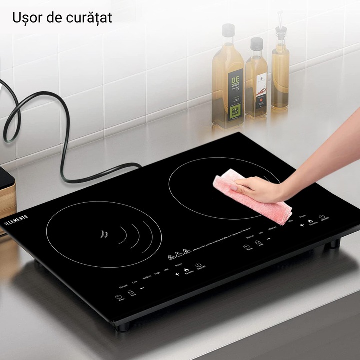Plita electrica cu inductie KB ELEMENTS, 2 zone de gatit, Panou Tactil, 3600W, 6 Moduri de Utilizare, Cronometru, Protectie Supraincalzire, Detectie Automata a Vasului de Gatit, Oprire Automata, Dimensiuni 60x36x6.4 cm