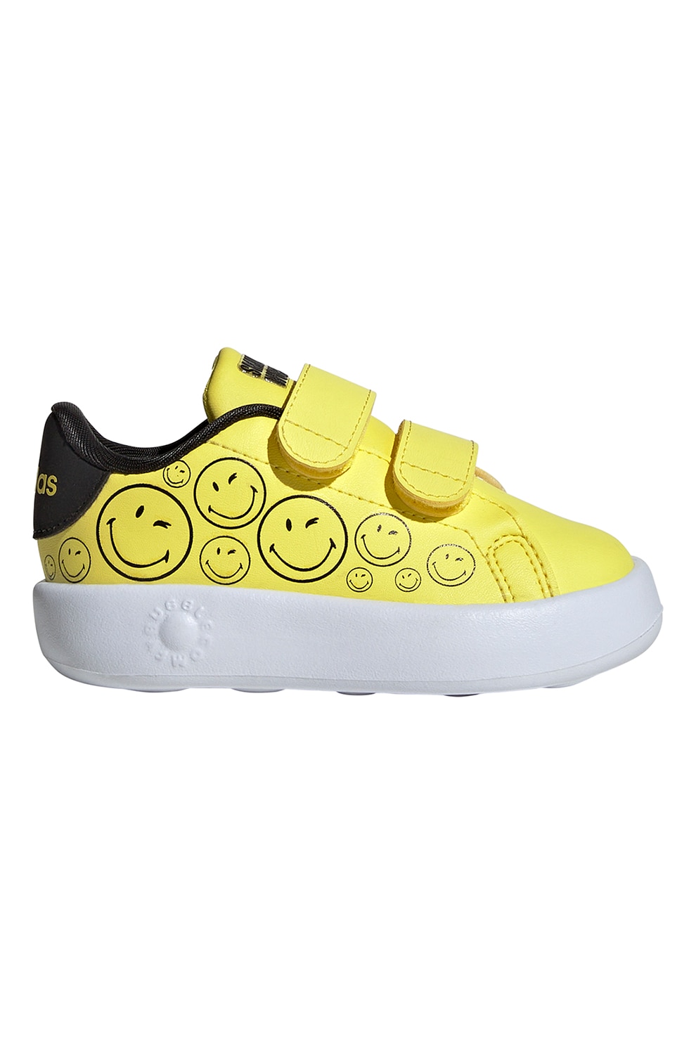 adidas Sportswear, Pantofi sport de piele ecologica cu velcro, Negru, Galben, 23.5 EU