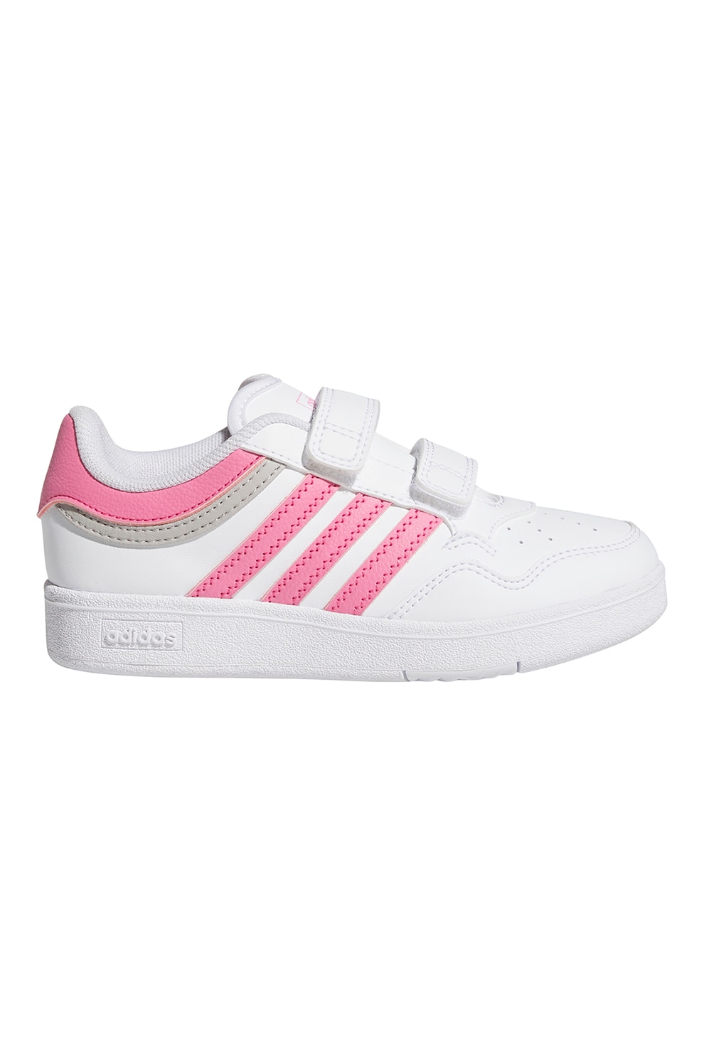 adidas Sportswear, Pantofi sport de piele ecologica cu velcro Hoops 4.0, Alb, Roz pastel, 31 EU