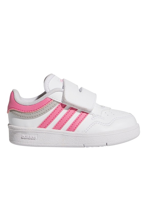 adidas Sportswear, Pantofi sport de piele ecologica cu velcro Hoops 4.0, Alb/Roz pastel