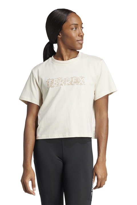 adidas Performance, Tricou de bumbac pentru drumetii, Alb murdar