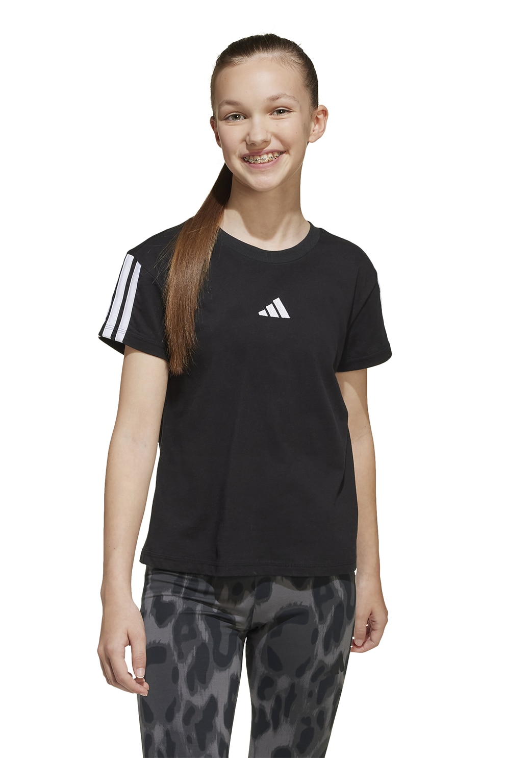 adidas Sportswear, Tricou din bumbac cu broderie logo, Negru, 128 CM