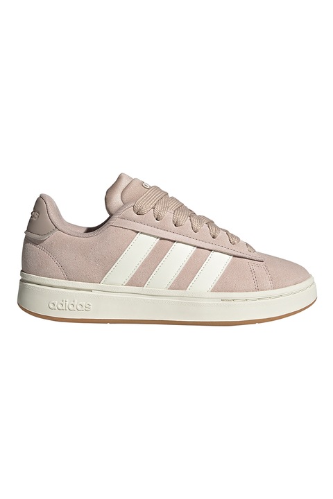 adidas Sportswear, Pantofi sport Grand Court Alpha de piele intoarsa ecologica, Alb/Maro taupe deschis