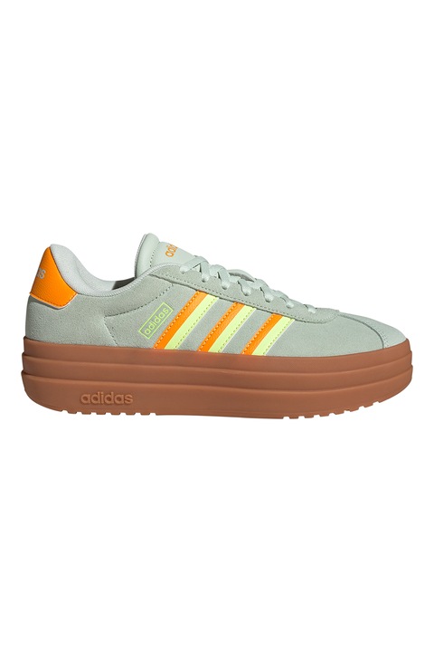 adidas Sportswear, Pantofi sport VL Court Bold flatform din piele intoarsa, Portocaliu/Galben neon/Verde pal