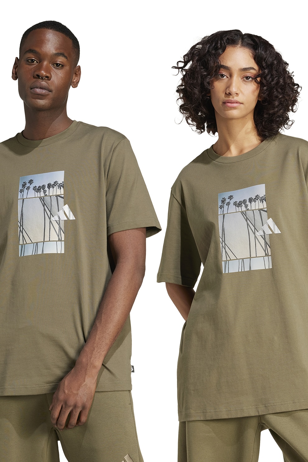 adidas Sportswear, Tricou lejer din bumbac Lens Elevated, Kaki, Albastru deschis, M