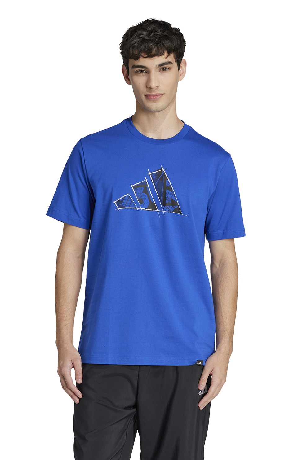 adidas Sportswear, Tricou din bumbac Photoreal, Negru, Albastru royal, L