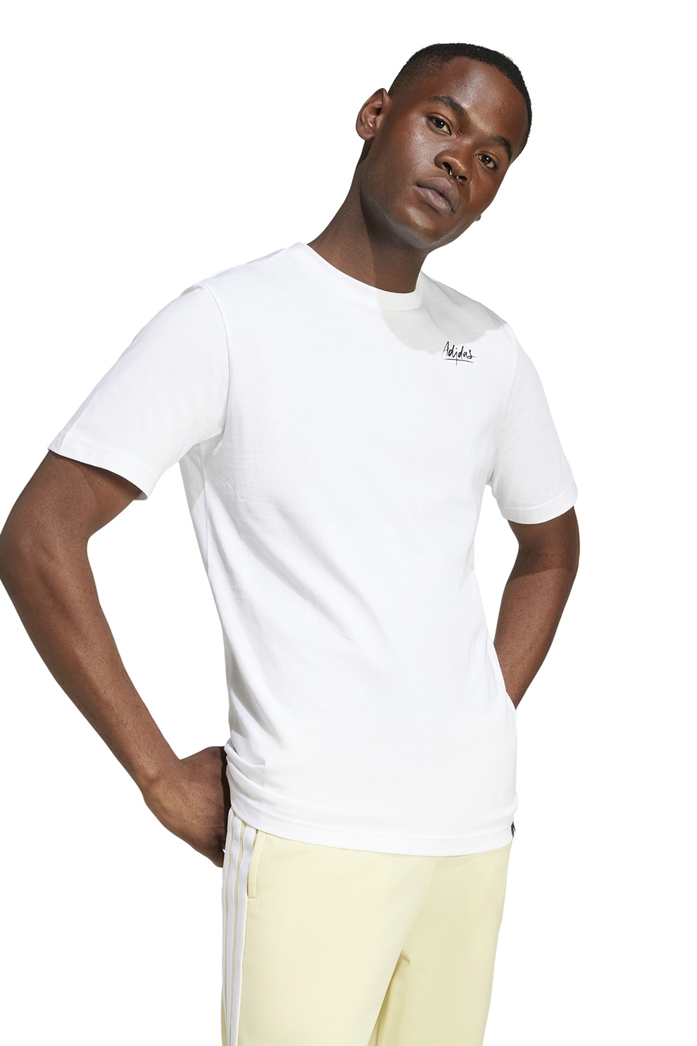 adidas Sportswear, Tricou din bumbac Life Bowl, Alb, Galben, L