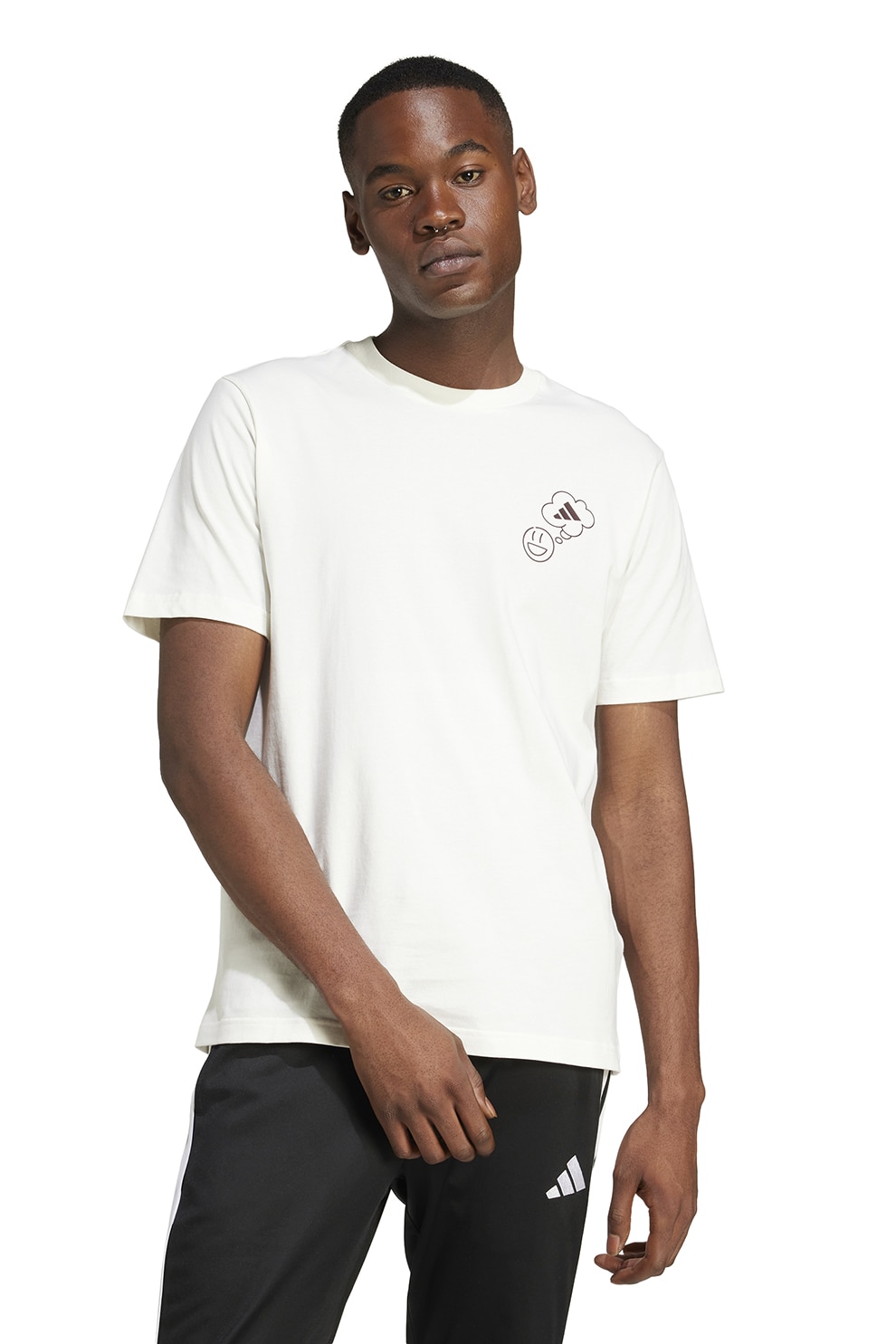 adidas Sportswear, Tricou cu detaliu logo, Negru, Alb murdar, M