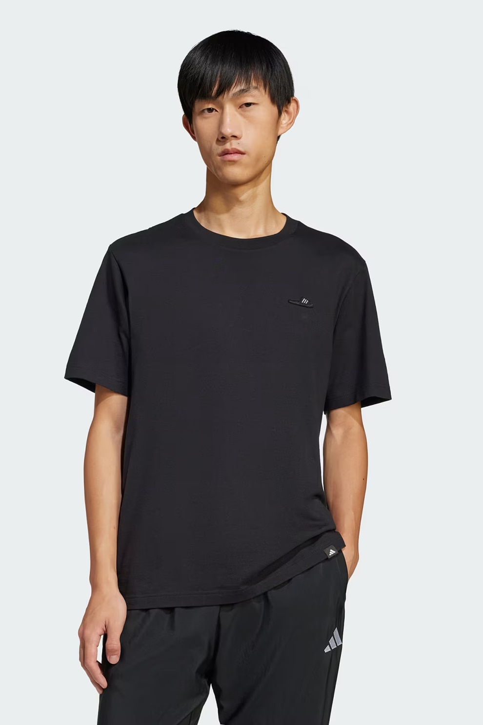 adidas Sportswear, Tricou din bumbac cu decolteu la baza gatului, Negru, S