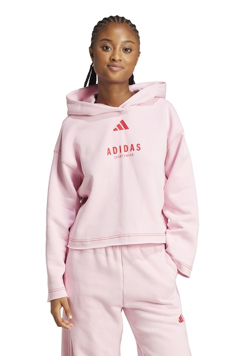 adidas Sportswear, Hanorac lejer cu imprimeu logo, Roz pal