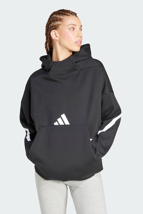 adidas Sportswear, Hanorac cu buzunar kangaroo Z.N.E., Alb/Negru stins