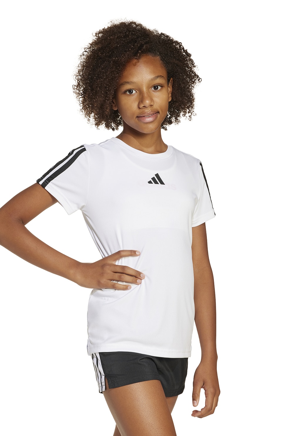 adidas Sportswear, Tricou slim fit Essentials, Alb, Negru, 152 CM