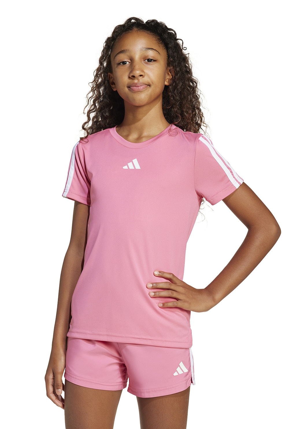 adidas Sportswear, Tricou slim fit Essentials, Alb, Roz, 140 CM