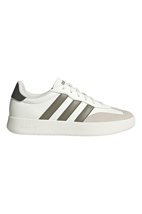 adidas Sportswear, Pantofi sport din piele ecologica cu insertii din piele intoarsa Barreda, Alb/verde militar inchis