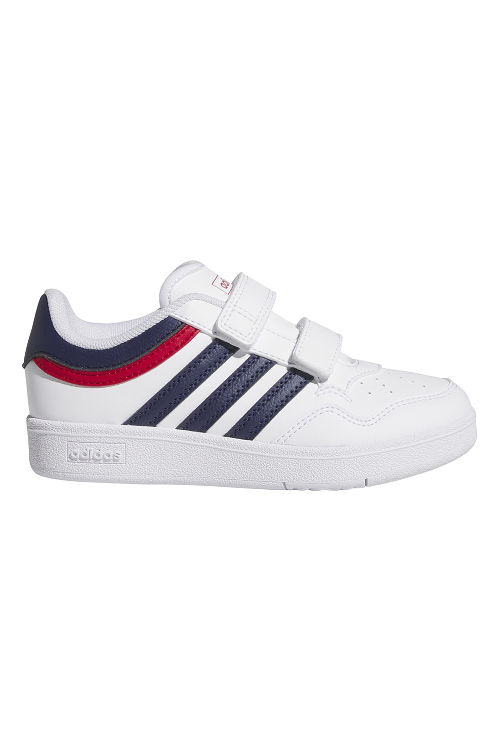 adidas Sportswear, Pantofi sport de piele ecologica cu velcro Hoops 4.0, Alb optic, Bleumarin, 34 EU