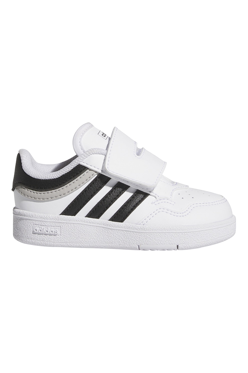 adidas Sportswear, Pantofi sport de piele ecologica cu velcro Hoops 4.0, Negru, Gri deschis, Alb optic, 24 EU