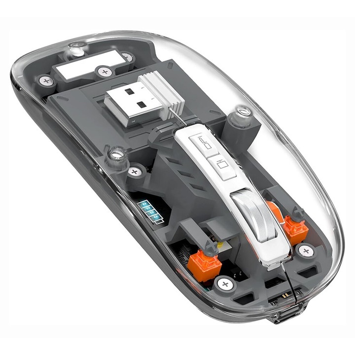 Mouse wireless, 2.4Ghz/Bluetooth, DPI ajustabil, reincarcabil, silentios, gri, 11.5x2.5x5.7cm