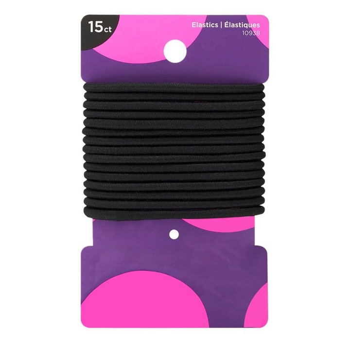 Set 15 elastice de par, negru, 4mm