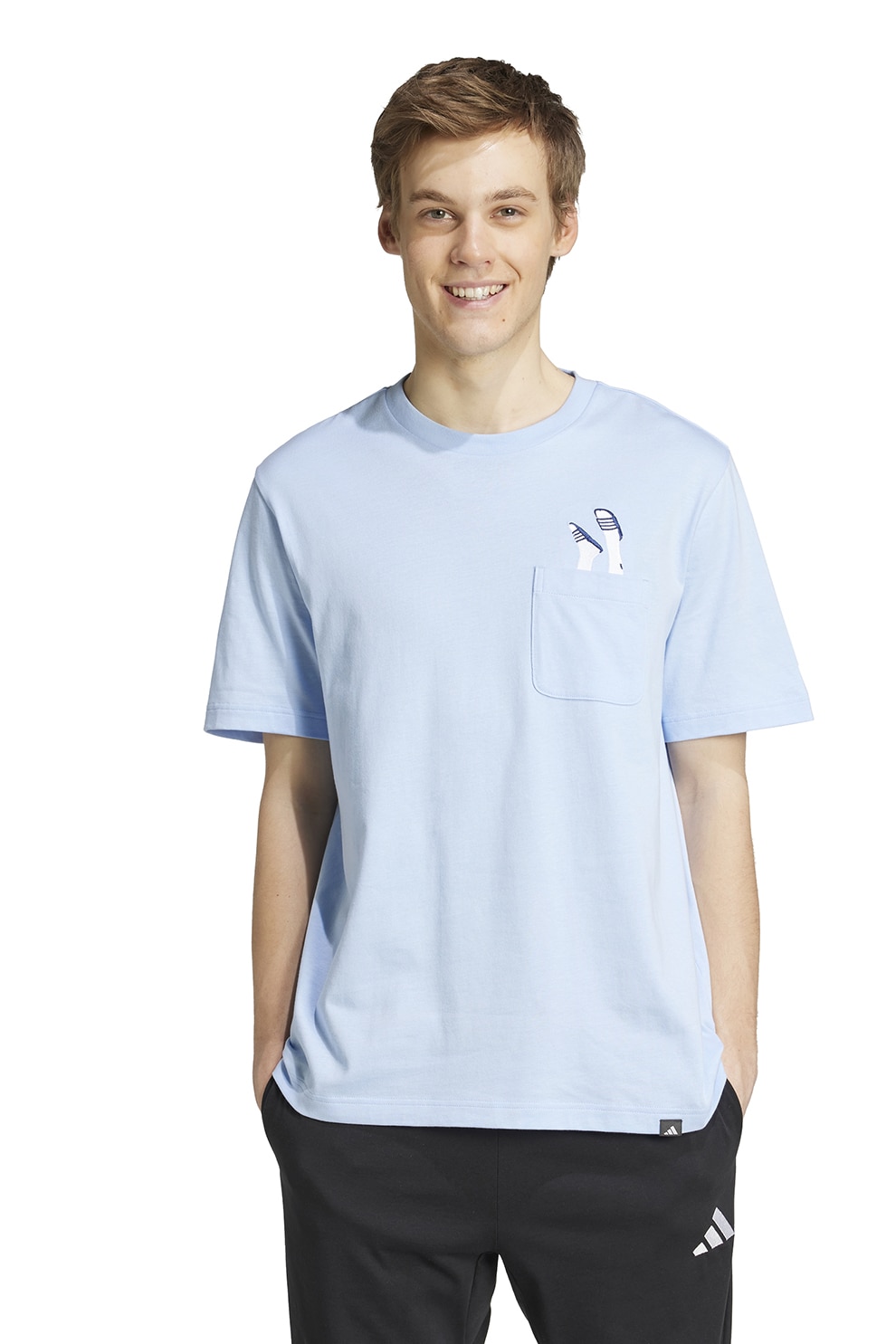 adidas Sportswear, Tricou de casa din bumbac Slide, Albastru pastel, M