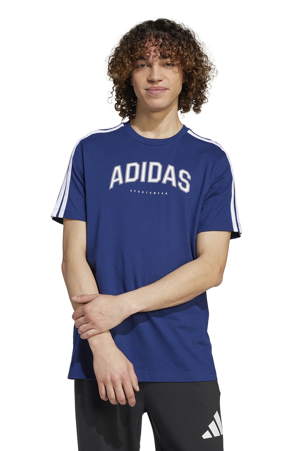 adidas Sportswear, Tricou regular fit cu imprimeu logo Collegiate, Alb, Albastru inchis, S