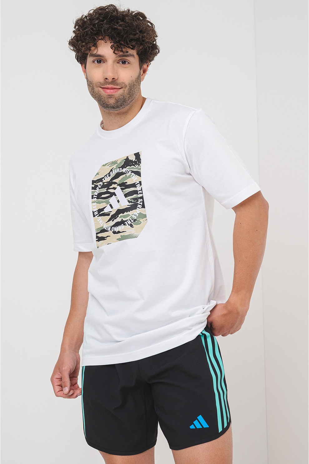 adidas Sportswear, Tricou cu decolteu la baza gatului si imprimeu logo, Alb, Negru, M