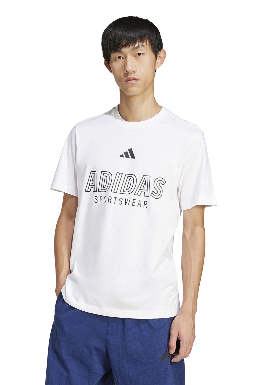 adidas Sportswear, Tricou cu imprimeu logo si decolteu la baza gatului, Alb, Negru, M