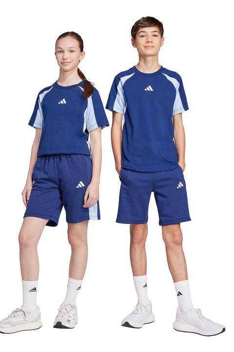 adidas Sportswear, Pantaloni scurti din amestec de bumbac cu logo, Albastru inchis