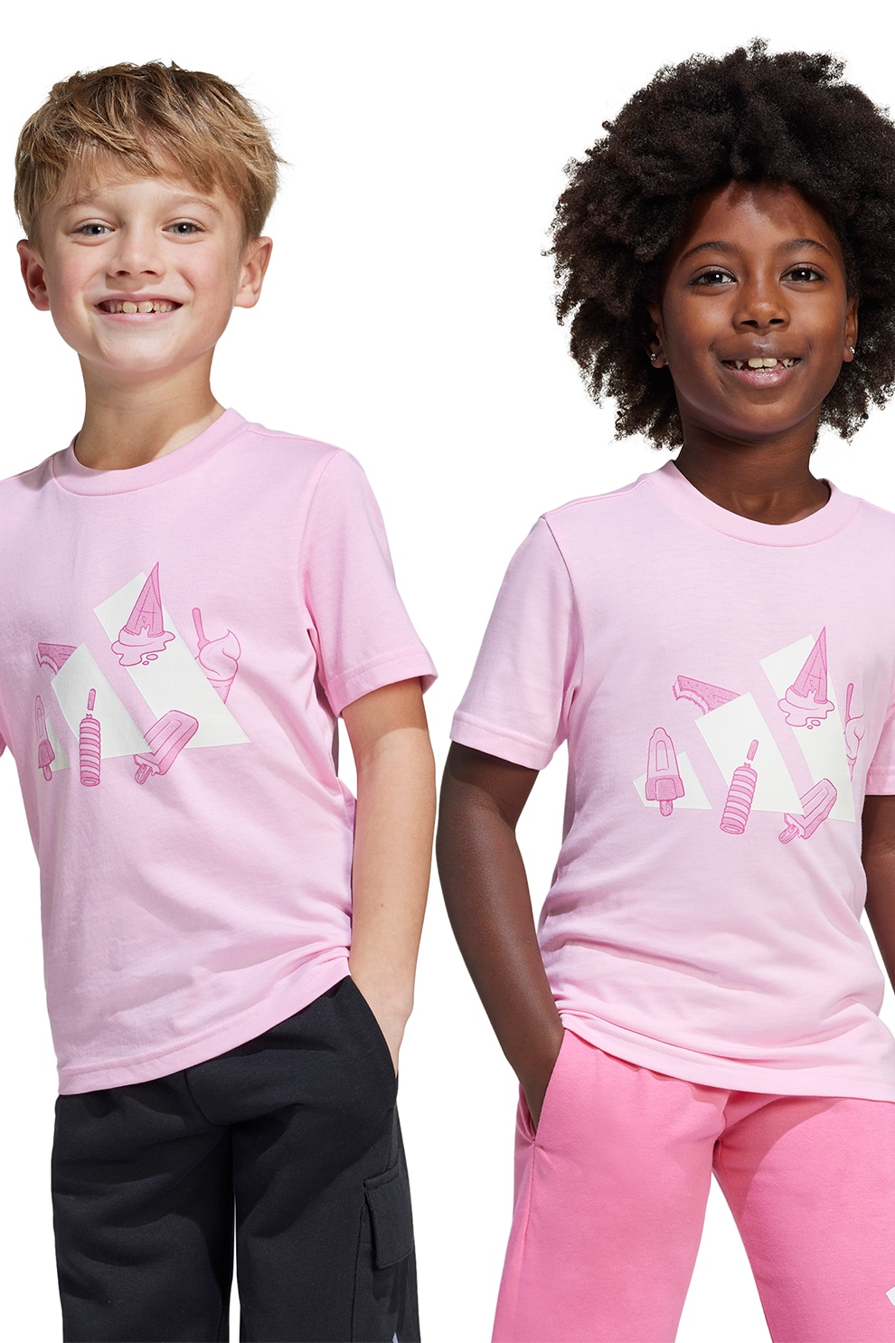 adidas Sportswear, Tricou cu imprimeu grafic, Alb, Roz pastel, 104 CM