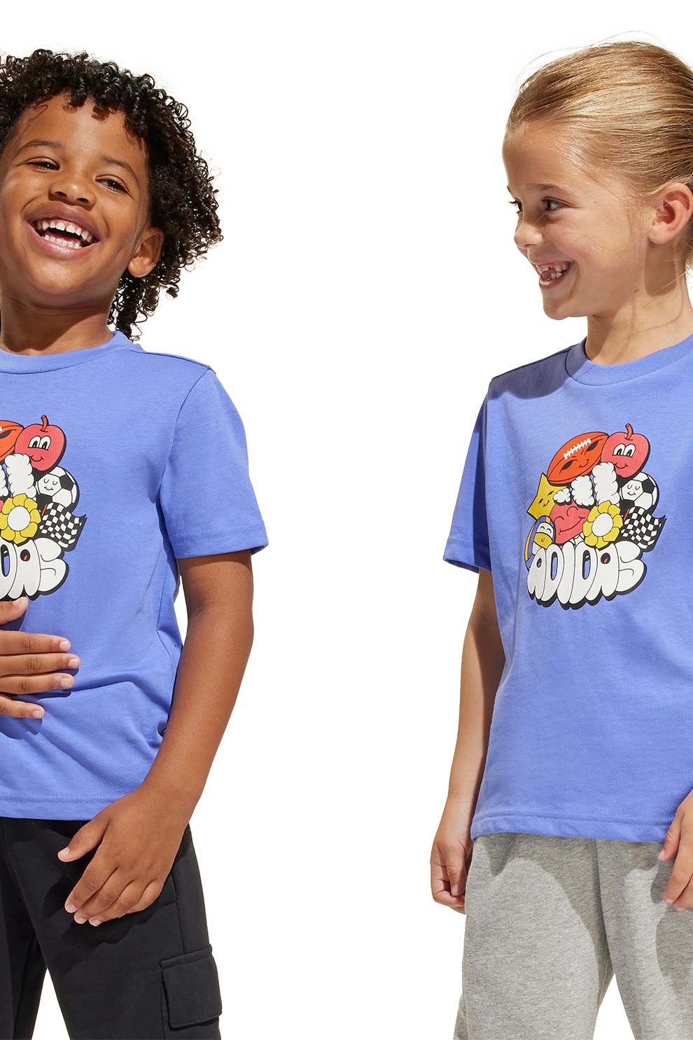 adidas Sportswear, Tricou din bumbac cu imprimeu, Rosu, Alb, Albastru pastel, 110 CM