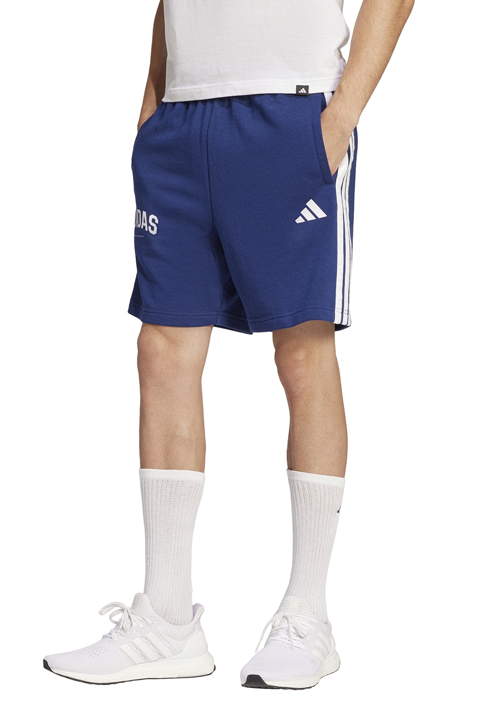 adidas Sportswear, Pantaloni scurti cu logo si buzunare laterale, Alb, Bleumarin, S