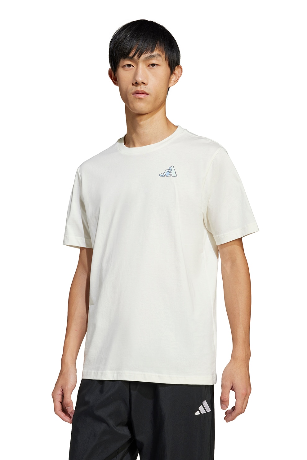 adidas Sportswear, Tricou cu imprimeu logo pe partea din spate C Earth M, Albastru prafuit, Alb murdar, M