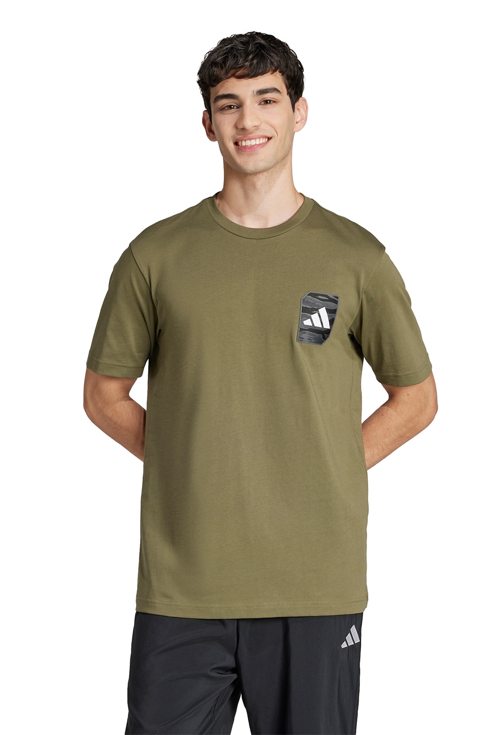 adidas Sportswear, Tricou cu decolteu la baza gatului si logo aplicat, Alb, Negru, Kaki, S