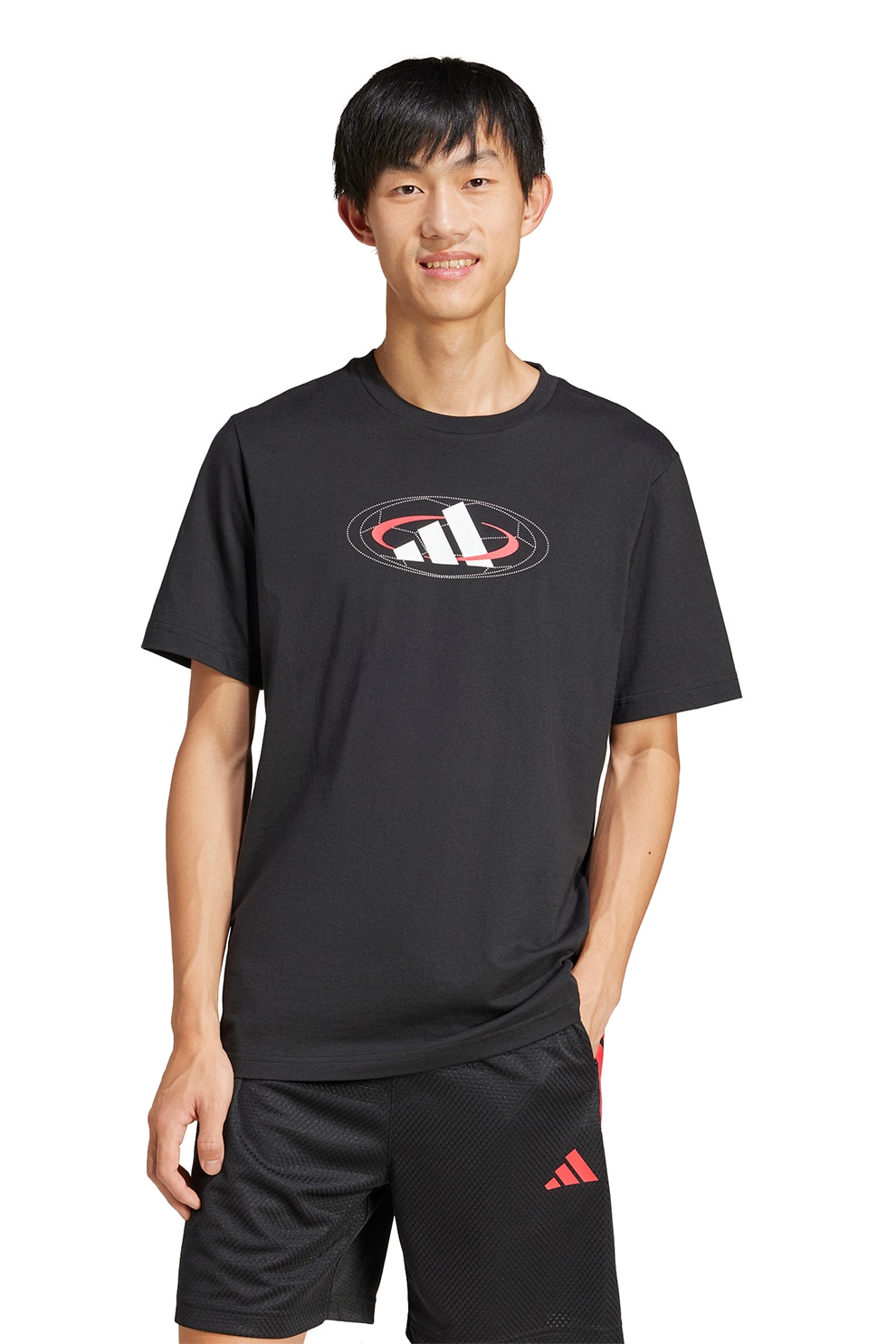 adidas Sportswear, Tricou cu imprimeu logo, Rosu, Alb, Negru, L