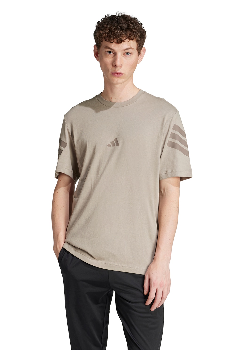 adidas Sportswear, Tricou din bumbac cu 3 dungi Future Icons, Maro taupe deschis, M