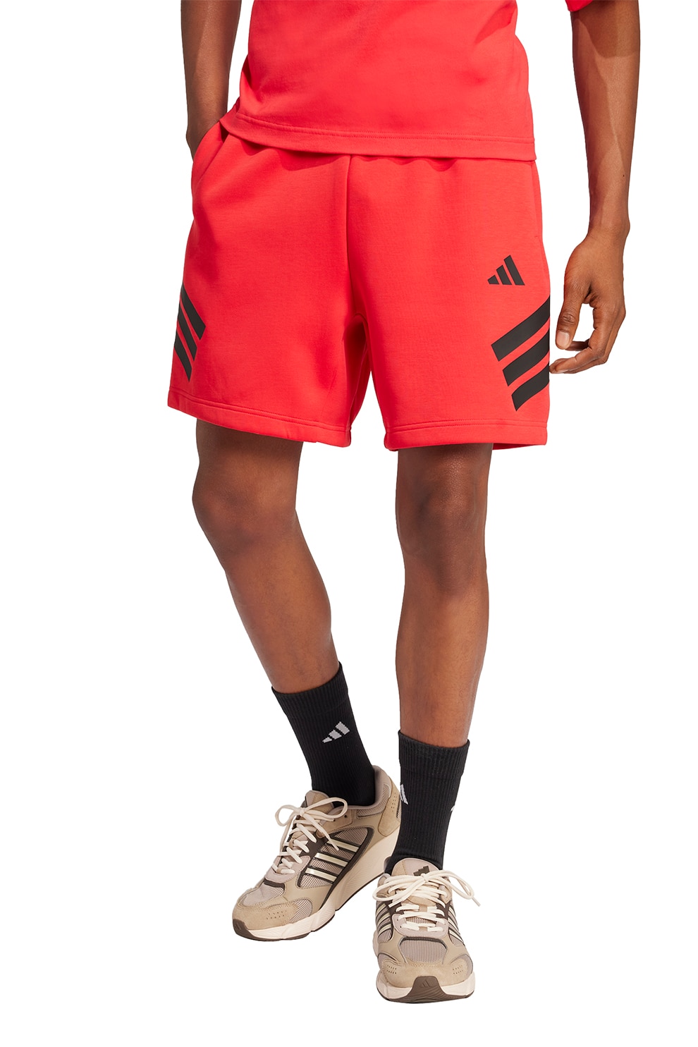 adidas Sportswear, Pantaloni scurti relaxed fit din amestec de bumbac, Negru, Rosu vermillion, S