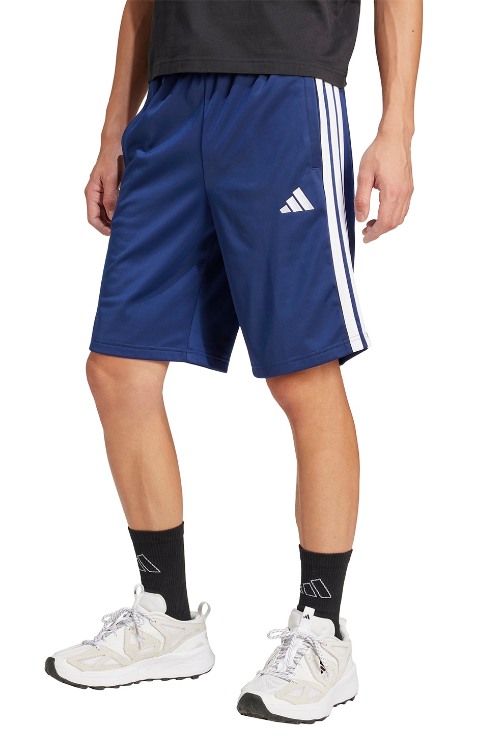 adidas Sportswear, Bermude cu talie inalta, Albastru inchis, Alb optic, L