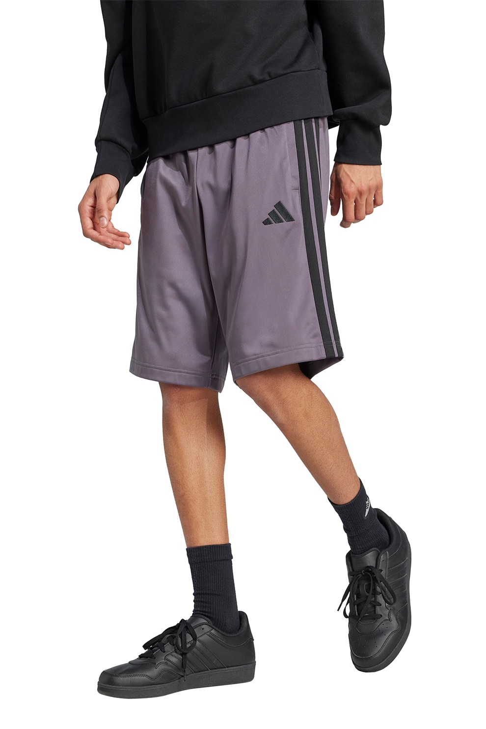 adidas Sportswear, Bermude cu talie inalta, Negru, Violet prafuit, M