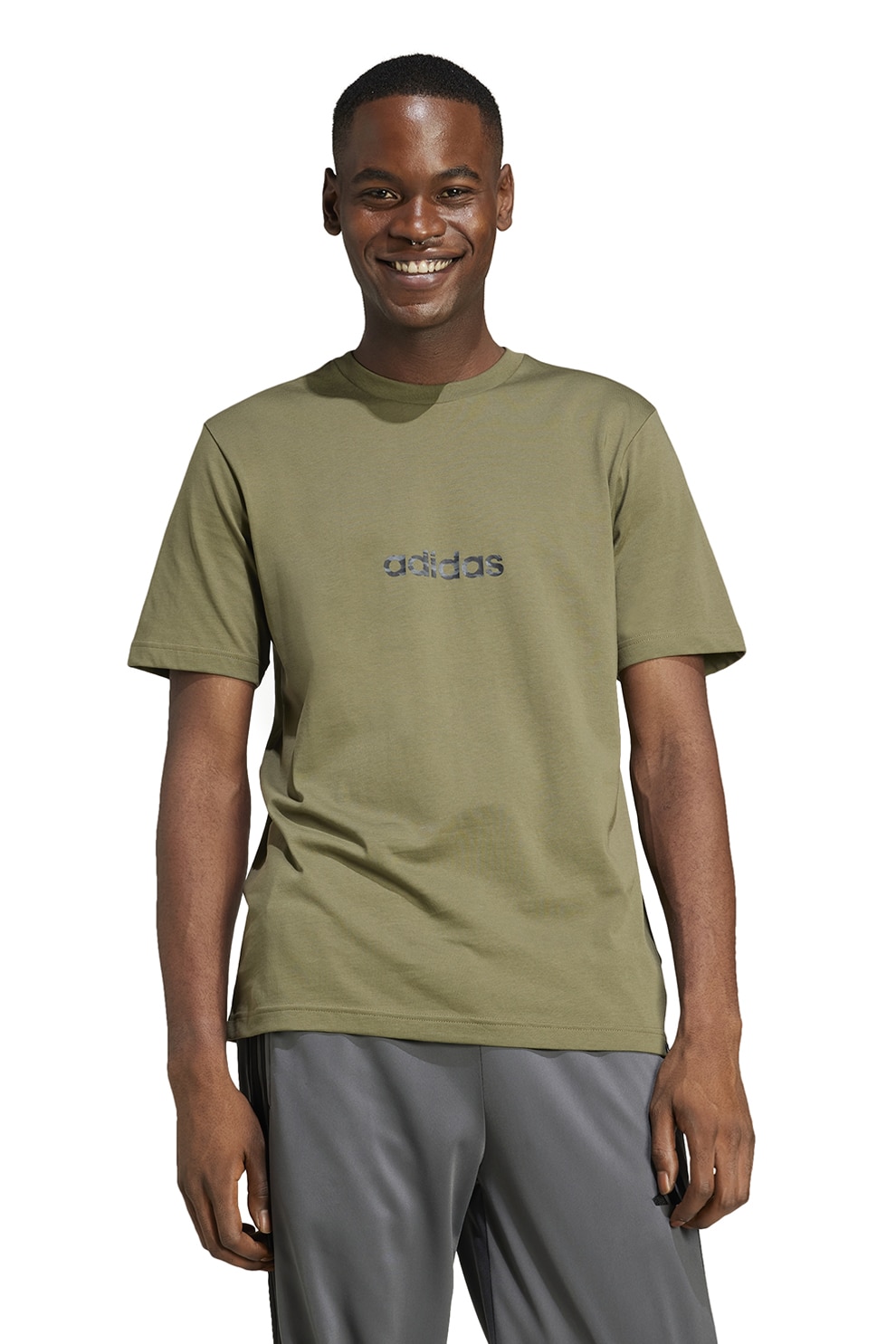 adidas Sportswear, Tricou cu decolteu la baza gatului si imprimeu logo, Kaki, S