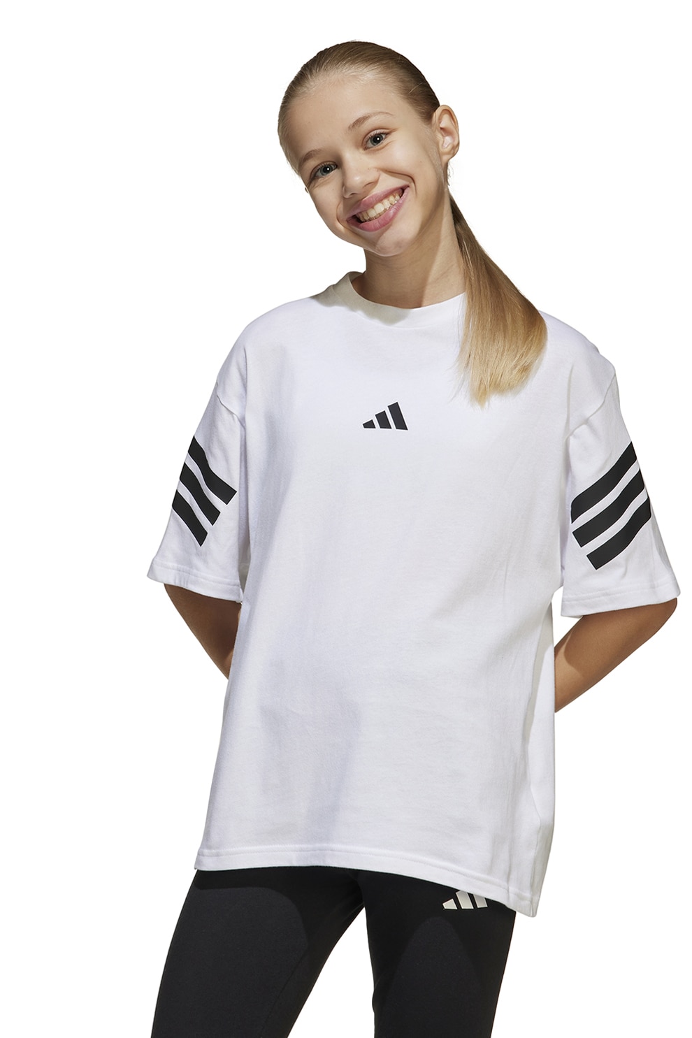 adidas Sportswear, Tricou cu decolteu la baza gatului si logo, Alb, Negru, 164 CM