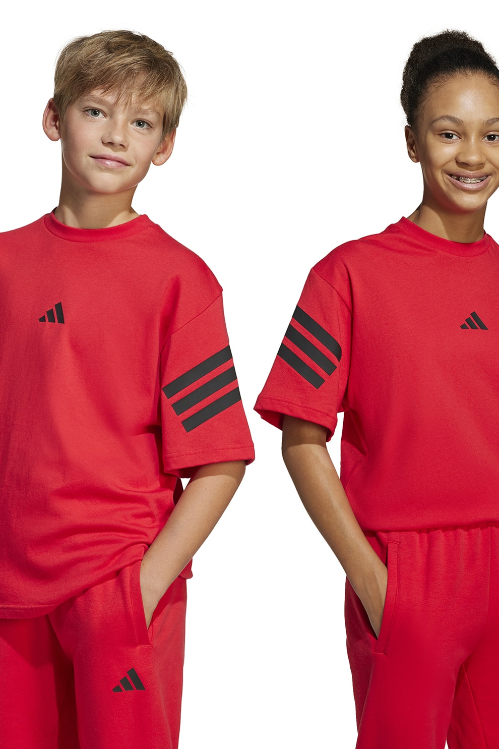 adidas Sportswear, Tricou cu decolteu la baza gatului si logo, Rosu, Negru, 140 CM